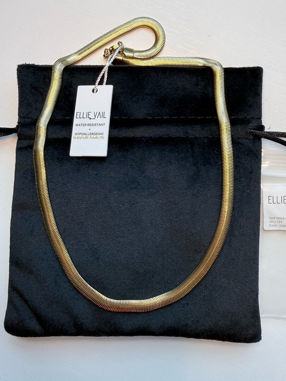 ELLIE VAIL Gold Herringbone Necklace 18k Gold Steel Water Resistant